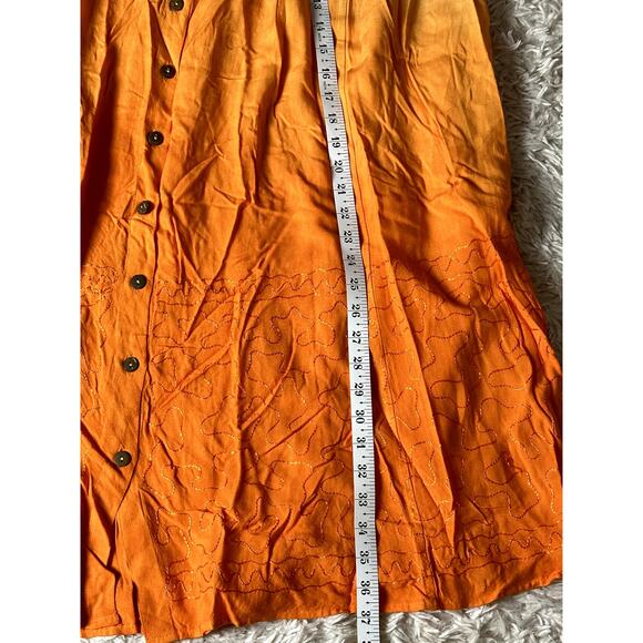 Flower Women Plus Size 2X Yellow Orange Fall Embroidered Button Front Maxi Skirt - Picture 5 of 9